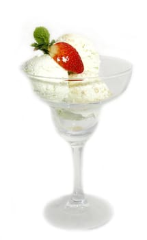 cup of ice cream with strawberries on a white background