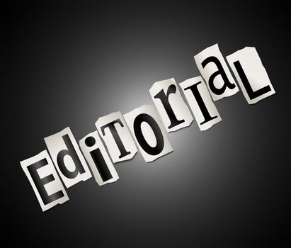 Illustration depicting cutout printed letters arranged to form the word editorial.