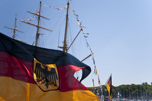 flag in front of blue sky
