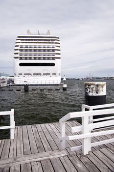 Cruiser in port of Kiel, Germany