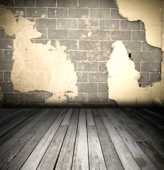 old grunge interior with brick wall