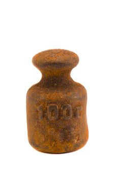 isolated old rusty 100 gramme weight