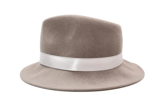 gray hat with riband over a white background