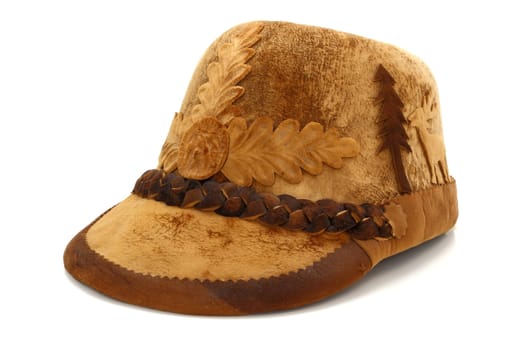 old hunting hat with motives of deer and spruce