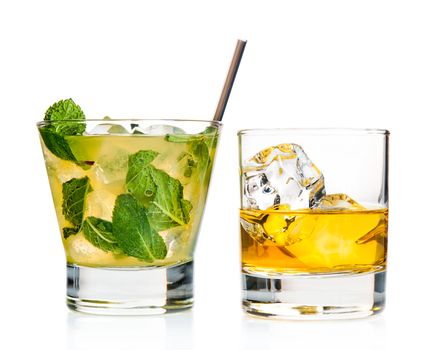 Mojito and whiskey on the rocks