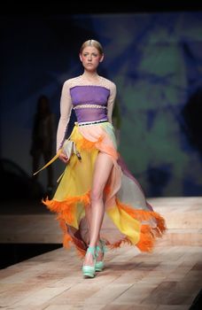 ZAGREB, CROATIA - MARCH 24: Fashion model wears clothes made by Zigman on "CRO A PORTER" show on March 24, 2012 in Zagreb, Croatia.