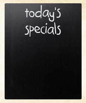 "Today's specials" handwritten with white chalk on a blackboard