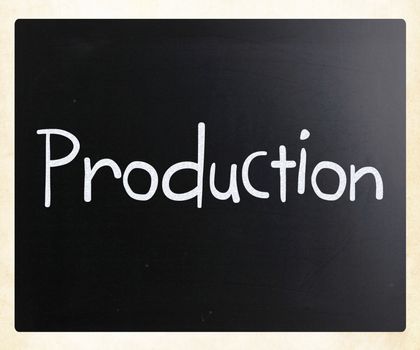 "Production" handwritten with white chalk on a blackboard
