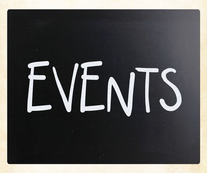 "Events" handwritten with white chalk on a blackboard