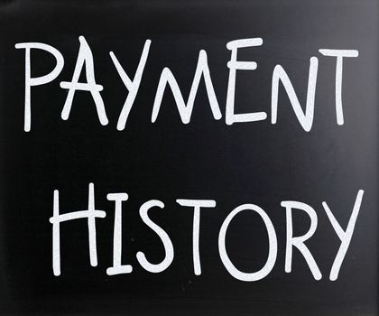 "Payment history" handwritten with white chalk on a blackboard