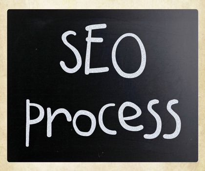 "SEO process" handwritten with white chalk on a blackboard