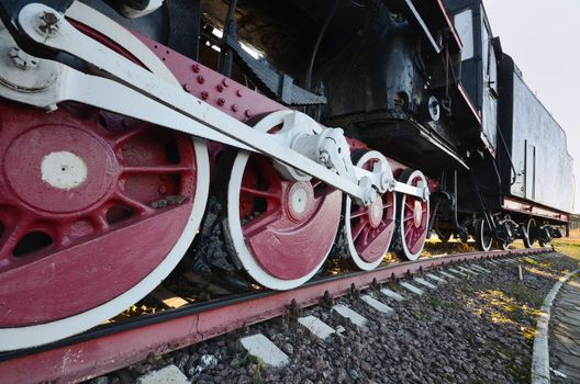 old steam locomotive wheel and rods real photo