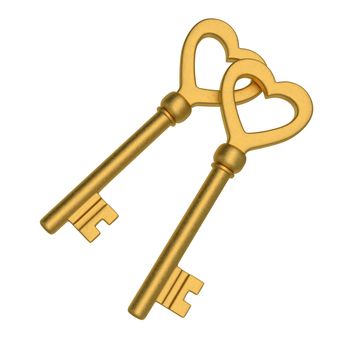 Beautiful heart shaped golden skeleton key.