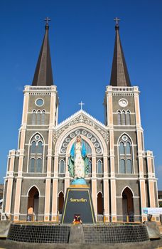 Catholic church with clear blue sky at Chantaburi province, Thailand