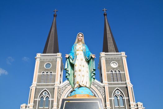Virgin mary statue at catholic church, Chantaburi province, Thailand