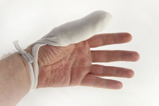 close up of a bandaged hand