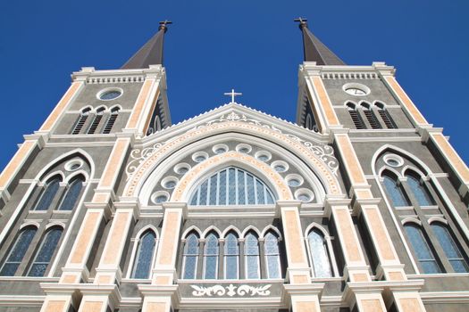 Catholic church with clear blue sky at Chantaburi province, Thailand