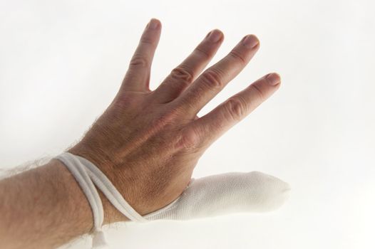 close up of a bandaged hand