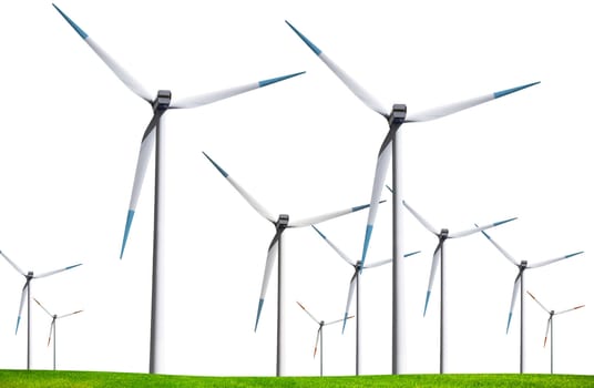 Wind turbines isolated on white background