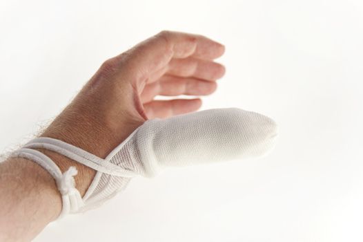 close up of a bandaged hand