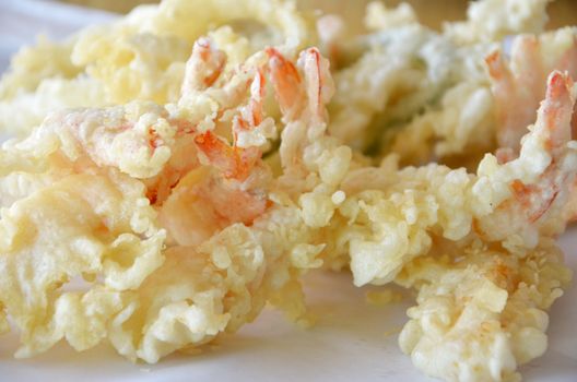 close-up of fried Shrimps , Tempura Japanese cuisine