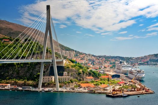 Suspension bridge in the coastal town of Dubrovnik in Croatia