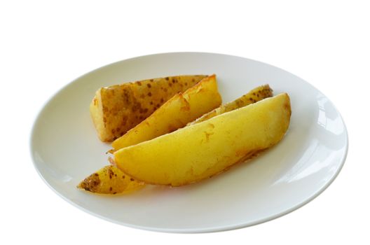 
Grilled  potatoes on white dish , white background