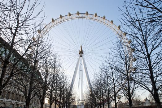 LONDON, UK - JANUARY 17: Detail of London Eye seen from Southbank. January 17, 2010 in London. This is the largest Ferris wheel in Europe, and the most popular tourist attraction in London.