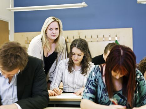 Teacher and young students in the classroom