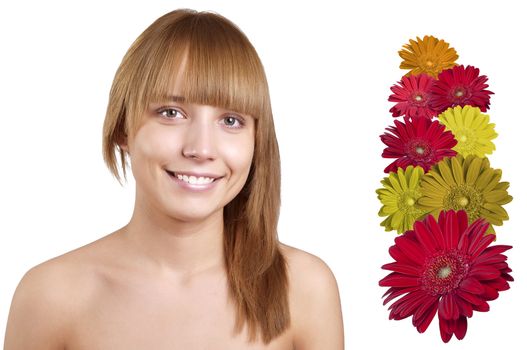 portrait of a beautiful natural young woman with flowers