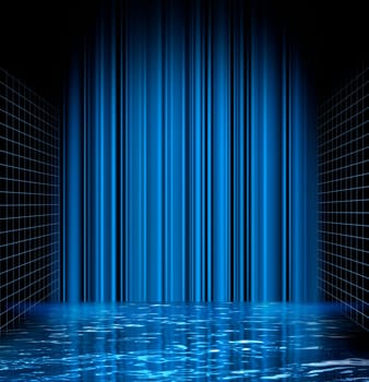 Abstract blue water surface grid perspective space background