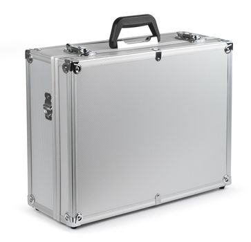 Aluminum safety metal briefcase isolated on white background