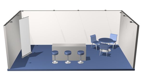 Basic blank fair stand with chairs, table, roll-up, add your own design