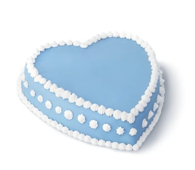 Blue heart shape marzipan cake decorated with white whipped cream