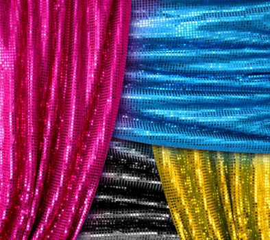 Four cmyk color disco glitter curtain composition