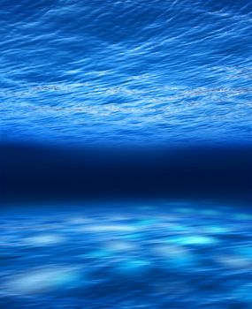 Deep blue sea bottom seen underwater