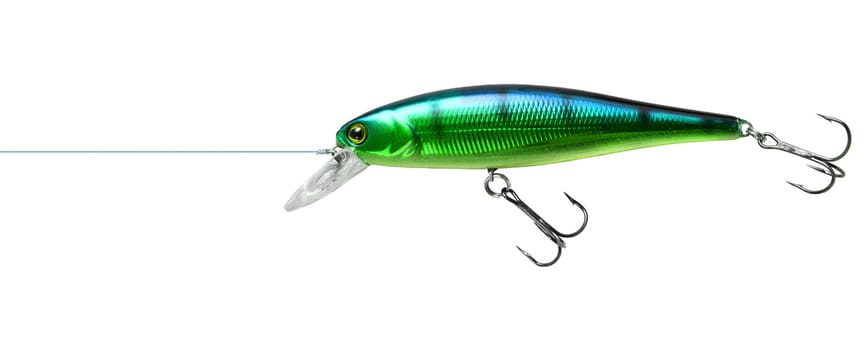Blue-green fishing lure wobbler isolated on white background