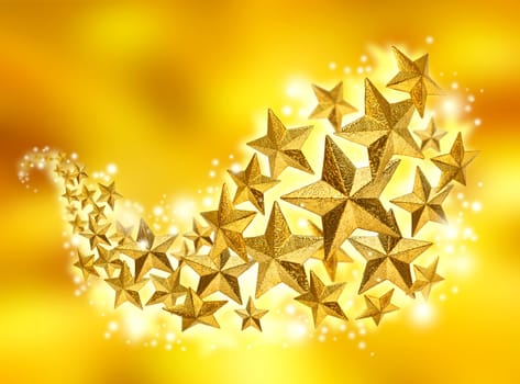 Golden Christmas celebtration stars flow on gold dust sparkling background