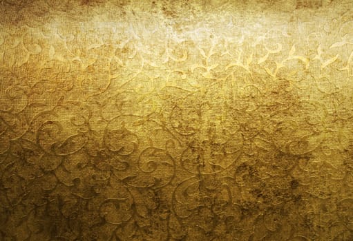 Aged golden brocade texture pattern background