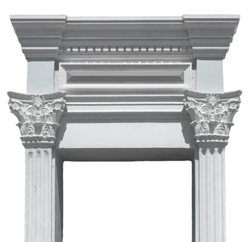 Greek columns gate white plaster and marble isolated