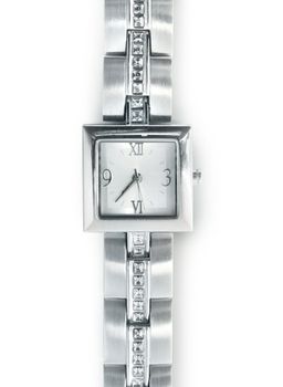 Elegant women's luxury silver wrist watch with diamonds