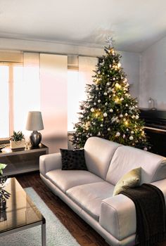 Christmas tree in modern furniture home living room