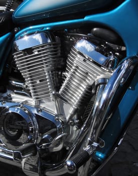 Motorbike engine shiny chromed V2 cylinders