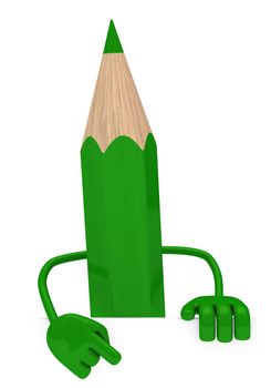 big green pencil pointed finger behind wall