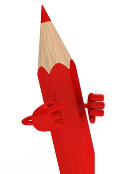 big red pencil pointed finger behind wall