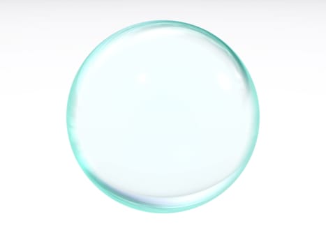 abstract liquid blue transparent ball with the specks of light and reflections on a white background