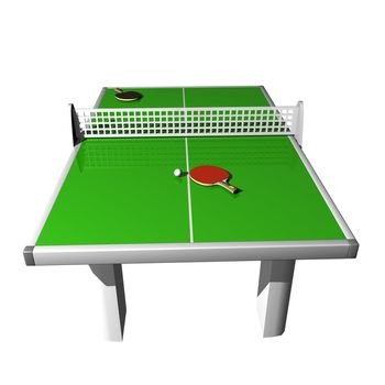 table tennis, 2 rackets and ball on a white background