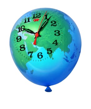 Planet Earth world balloon clock isolated on white background