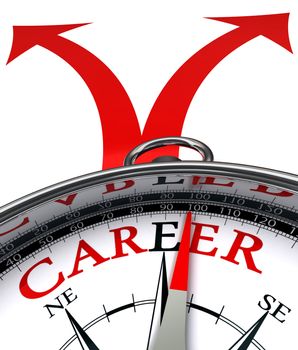 career cross roads concept compass with red word and two arrows on white background clipping path included