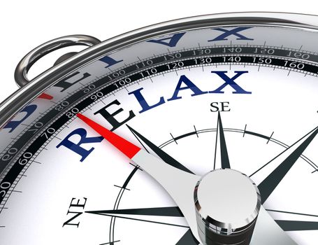 relax towards east blue word indicated by compass conceptual image.clipping path included